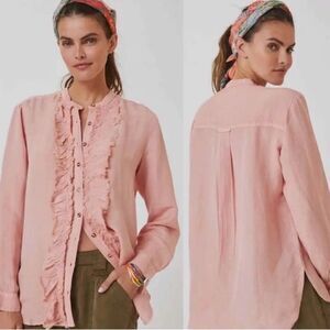 Anthropologie Pilcro Pink Placket Button Down Ruffle Blouse